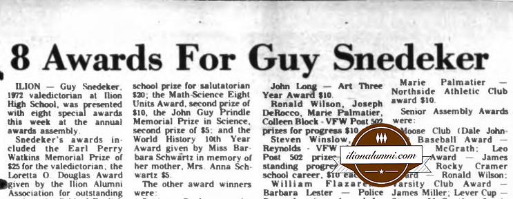 The Herkimer Evening Telegram - 8 Awards For Guy Snedeker - 1972
